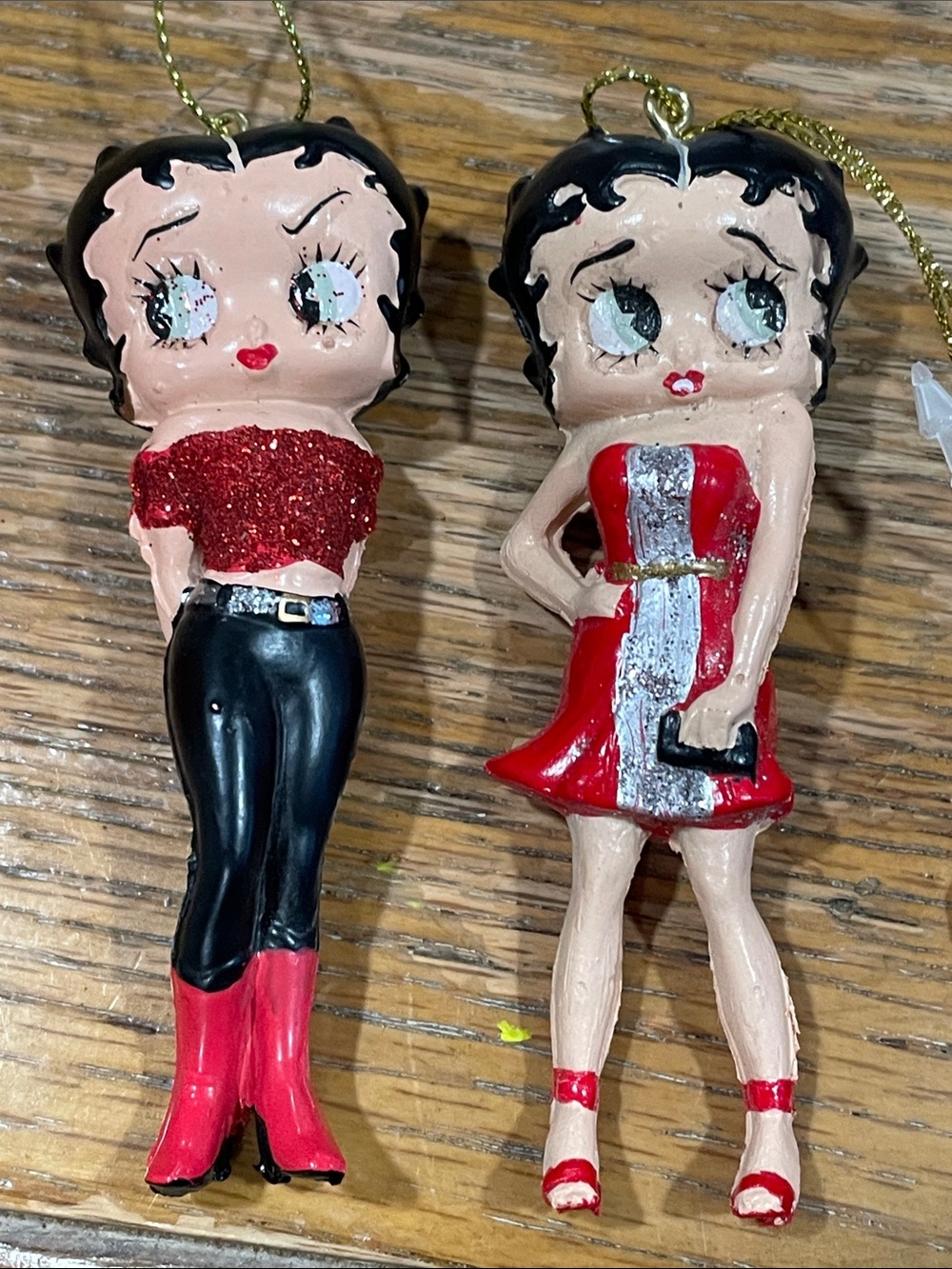 Betty Boop Red, Black & Silver Glitter Hanging Ornament Duo